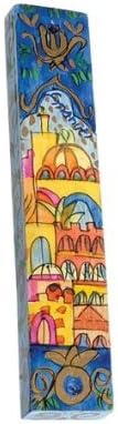 Jerusalem Panorama Design Small Wooden Mezuzah 1
