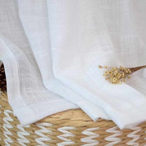 White Sheer Curtains 80 Inch Farmhouse Style 2 Panels Grommet Top