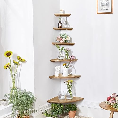 Set of 2 Floating Corner Shelves in Solid Oak Wood