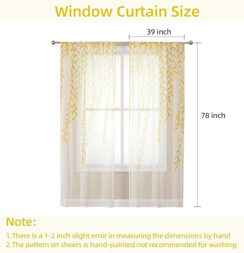 BROSHAN Yellow Sheer Curtains 2 Panels Voile