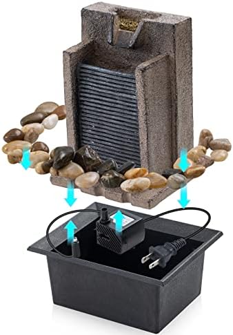 Tabletop Fountain with LED Lights and River Rocks