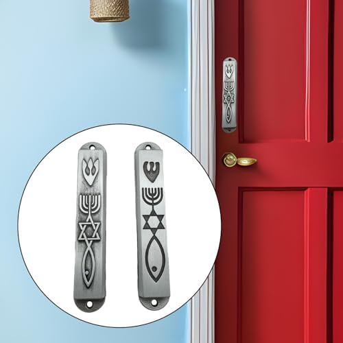 Modern Door Mezuzah Set in Stainless Steel Silver 88mm