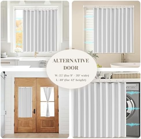 Linen Pleated Magnetic Door Curtains with Tiebacks - 40x78 White