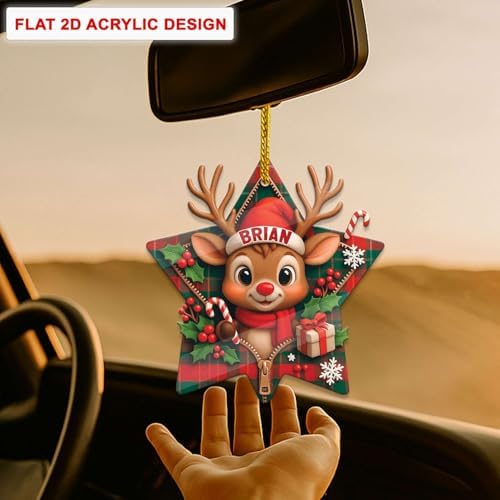 Personalized Reindeer Hanging Ornament Star Shape Acrylic Keepsake for Christmas
