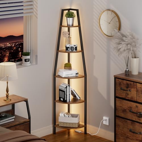 Furnulem 5 Tier Corner Shelf with LED Light