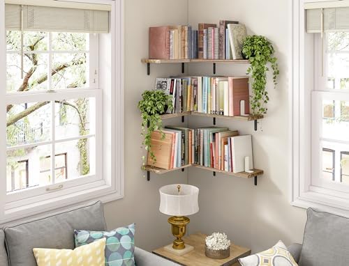 Fixwal Wood Floating Shelves Set of 6 Rustic Brown Wall Mount