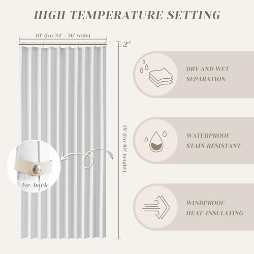 Linen Pleated Magnetic Door Curtains with Tiebacks - 40x78 White