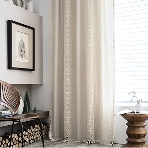 AMZALI Boho Curtains with Tassel 59 x 63 Beige Panel