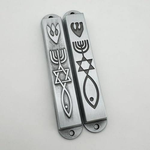 Modern Door Mezuzah Set in Stainless Steel Silver 88mm