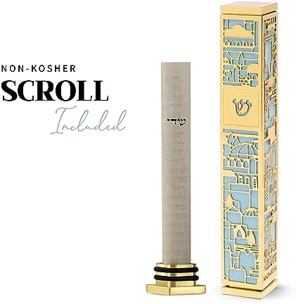 SURI Mezuzah with Jerusalem Design 5-Inch Gold Turquoise Case