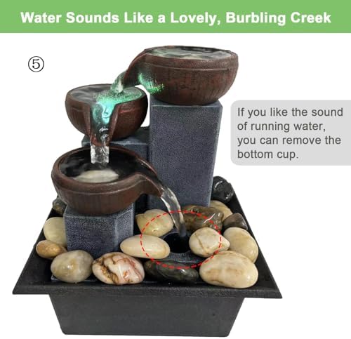 Small Indoor Relaxation Tabletop Fountain with LED Light and Natural Rocks