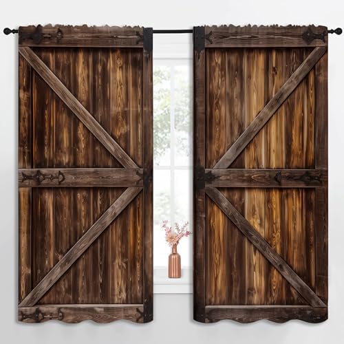 Rustic Barn Door Blackout Curtains 63x63 inch