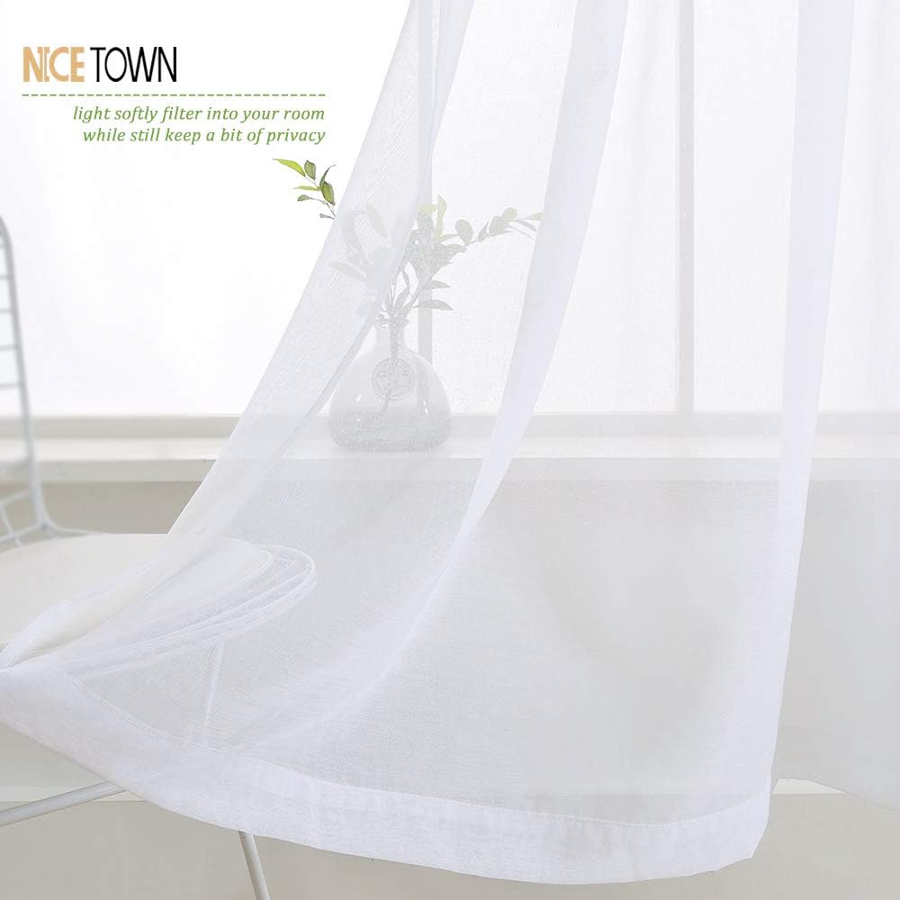 NICETOWN Sheer Curtain Panels for Dining Room 2 Panels White 55x72 Inches