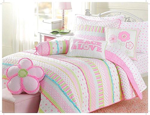 Cozy Line Peace Love Flower Polka Dot Stripe Plaid Ruffled Curtains 63 Panel