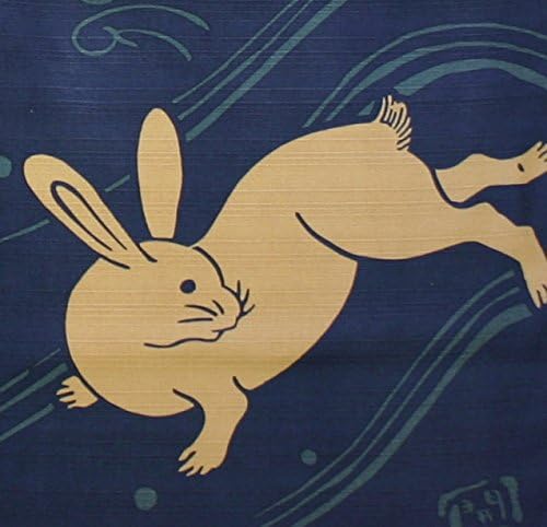 Made in Japan Indigo Dyeing Fortune Rabbit Noren Curtain Tapestry 1
