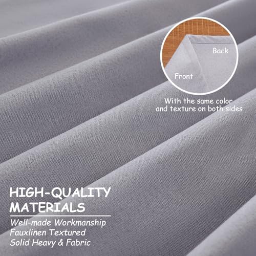 Light Grey Blackout Linen Curtains 2 Panels Set 72 Inches Length