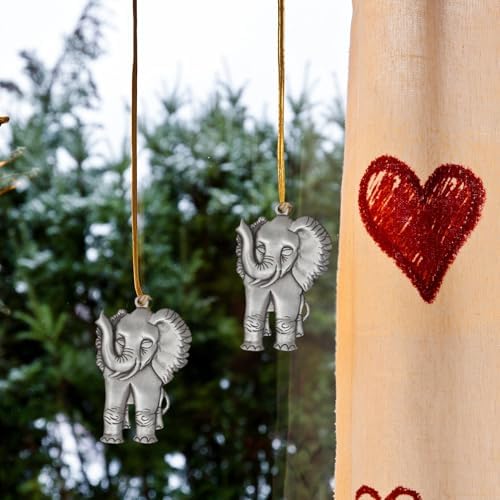 Happy Elephant Pewter Window Hanging Ornament with Satin Finish