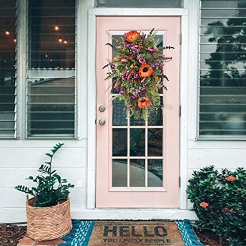 Orange Teardrop Sunflower Wreath for Front Door Decor