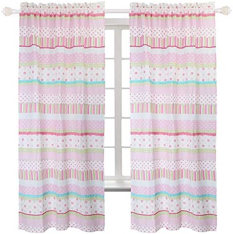 Cozy Line Peace Love Flower Polka Dot Stripe Plaid Ruffled Curtains 63 Panel