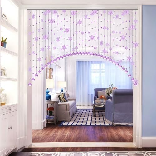 Crystal Beaded Curtain with Snowflake Accents Blue Medium
