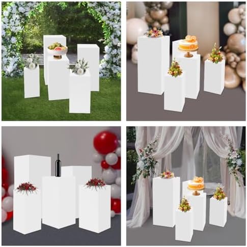 5PCS Metal Square Pedestal Stand White Display Stands for Parties