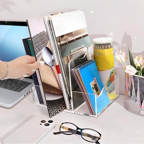 Mezchi Acrylic Magazine Holder with 3 Vertical Compartments