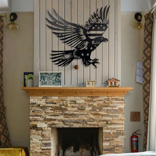 Patriotic Bald Eagle American Flag Metal Wall Art 20 Inches