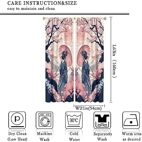 Yoakiet Decorative Blackout Curtains Kimono Woman with Cat 42x63in