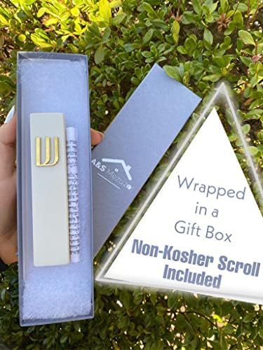 Modern Concrete Mezuzah Case with Scroll Ivory and Gold