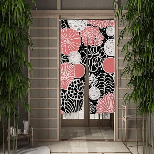 Modern Boho Pink Flower Noren Curtain Panel