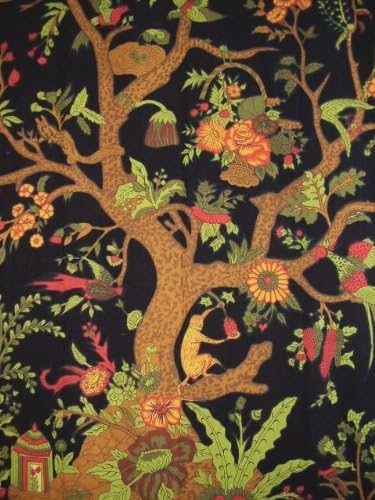 Tree of Life Curtain Panel in Black and Cream
