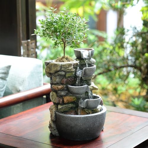 Haobos Indoor Fountain 4-Bowl Rockery Tabletop Decor