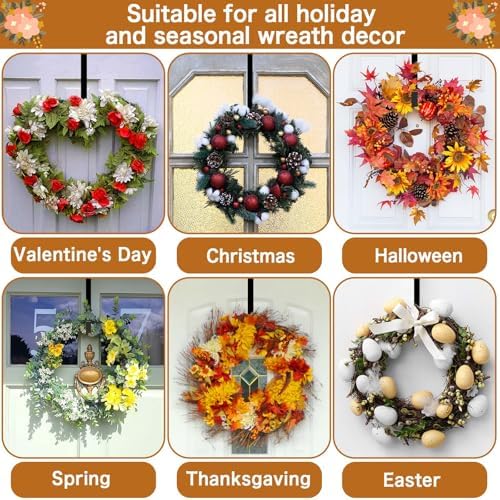 4 Pack Wreath Hanger for Front Door - Metal Hook Black