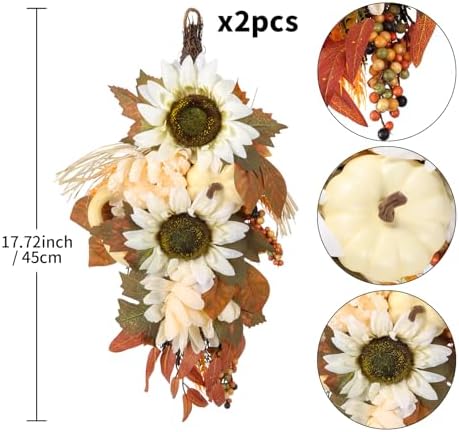 IPOPU 2PCS Fall Teardrop Wreath for Front Door