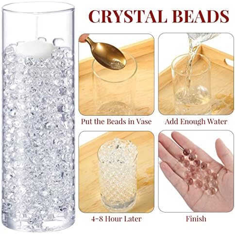 Sawysine 12 Pcs Glass Cylinder Vase with Floating Candles and Water Gel Beads