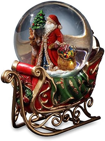 Santa with Reindeer and Sleigh Water Globe Music Box