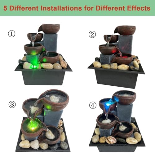 Small Indoor Relaxation Tabletop Fountain with LED Light and Natural Rocks