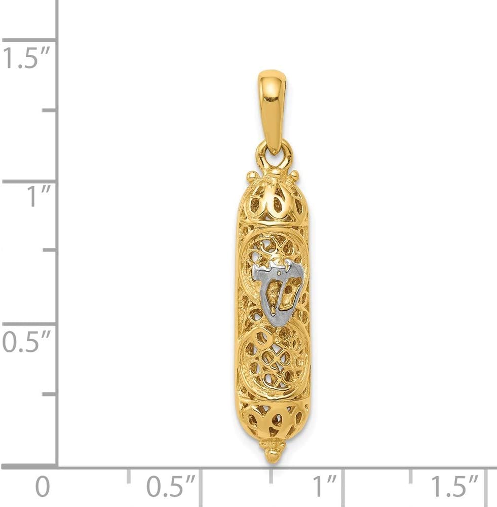 14k Yellow and White Rhodium Two-tone Gold Mezuzah with Shin Charm