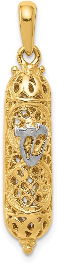 14k Yellow and White Rhodium Two-tone Gold Mezuzah with Shin Charm
