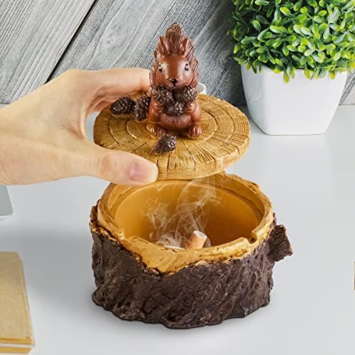 Cute Resin Squirrel Ashtray with Lid for Home and Garden