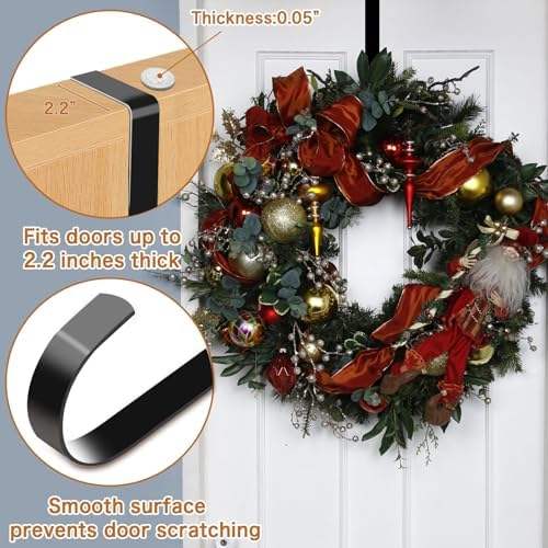 4 Pack Wreath Hanger for Front Door - Metal Hook Black