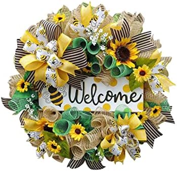 Summer Wreath with Sunflowers and Bees