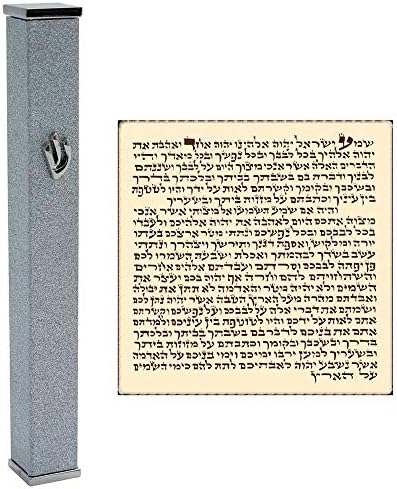 Sparkling Silver Aluminum Mezuzah Case with Scroll 3D Shin Door Cover