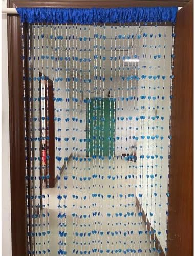 18 Rows Heart Shaped Beaded Door Curtain Dark Blue 2pcs 1