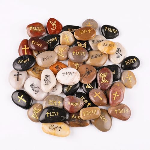 50PCS Engraved Guardian Angel Stones for Hope and Serenity