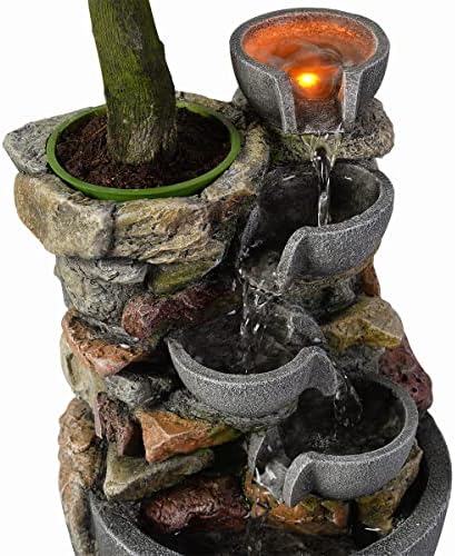 Haobos Indoor Fountain 4-Bowl Rockery Tabletop Decor