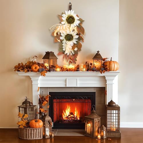 IPOPU 2PCS Fall Teardrop Wreath for Front Door