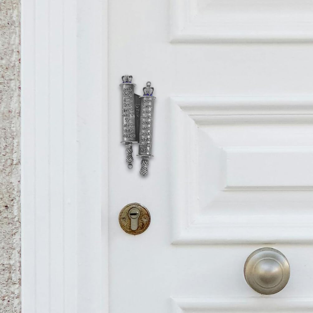 Luxshiny Pewter Mezuzah with Scroll Door Decor