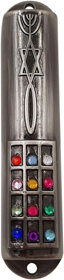 Pewter Messianic Mezuzah Case with Scroll for Door