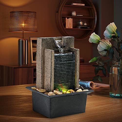 Tabletop Fountain with LED Lights and River Rocks